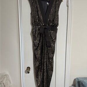 Halston Sequin Sleeveless Dress with Bow